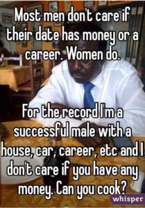 Men don’t care about your money so please stop telling us about your success.